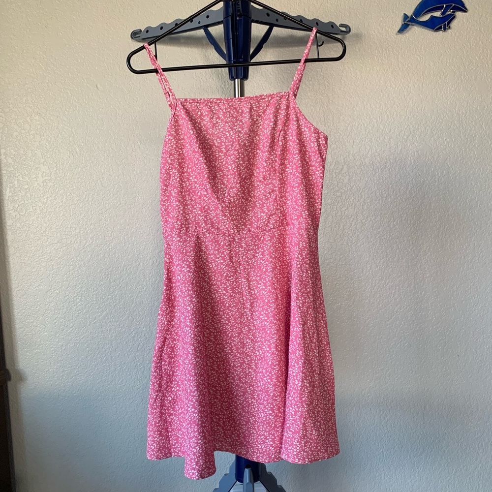 Women's Pink Floral Sleeveless Spaghetti Strap Sundress Size M Floerns